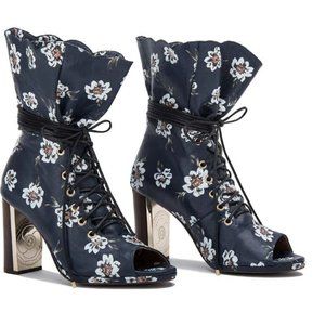 Jaclyn Jones USA MAGNOLIA Soft Printed Flower Leather High Heels Ankle BOOTS